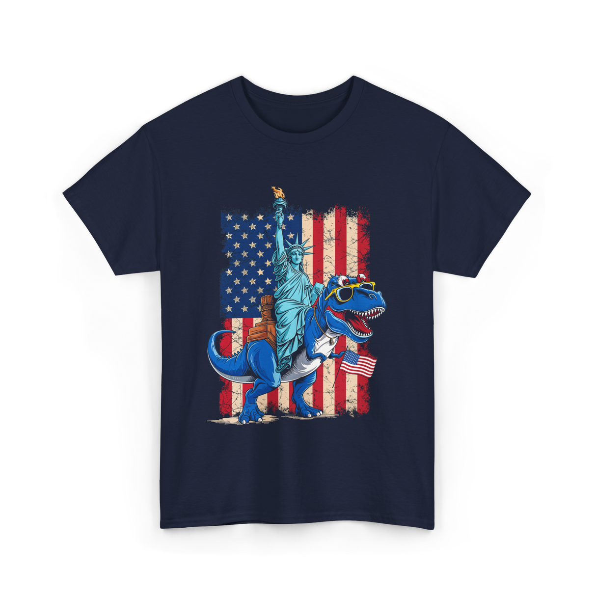 Dino Statue of Liberty Dinosaur T-Shirt - Navy