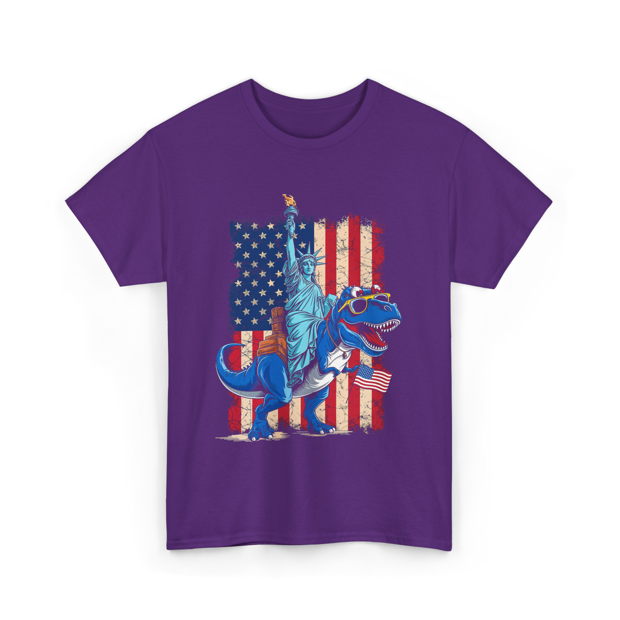 Dino Statue of Liberty Dinosaur T-Shirt - Purple