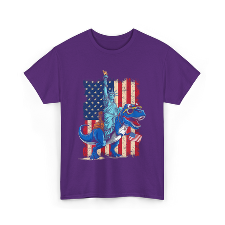 Dino Statue of Liberty Dinosaur T-Shirt - Purple