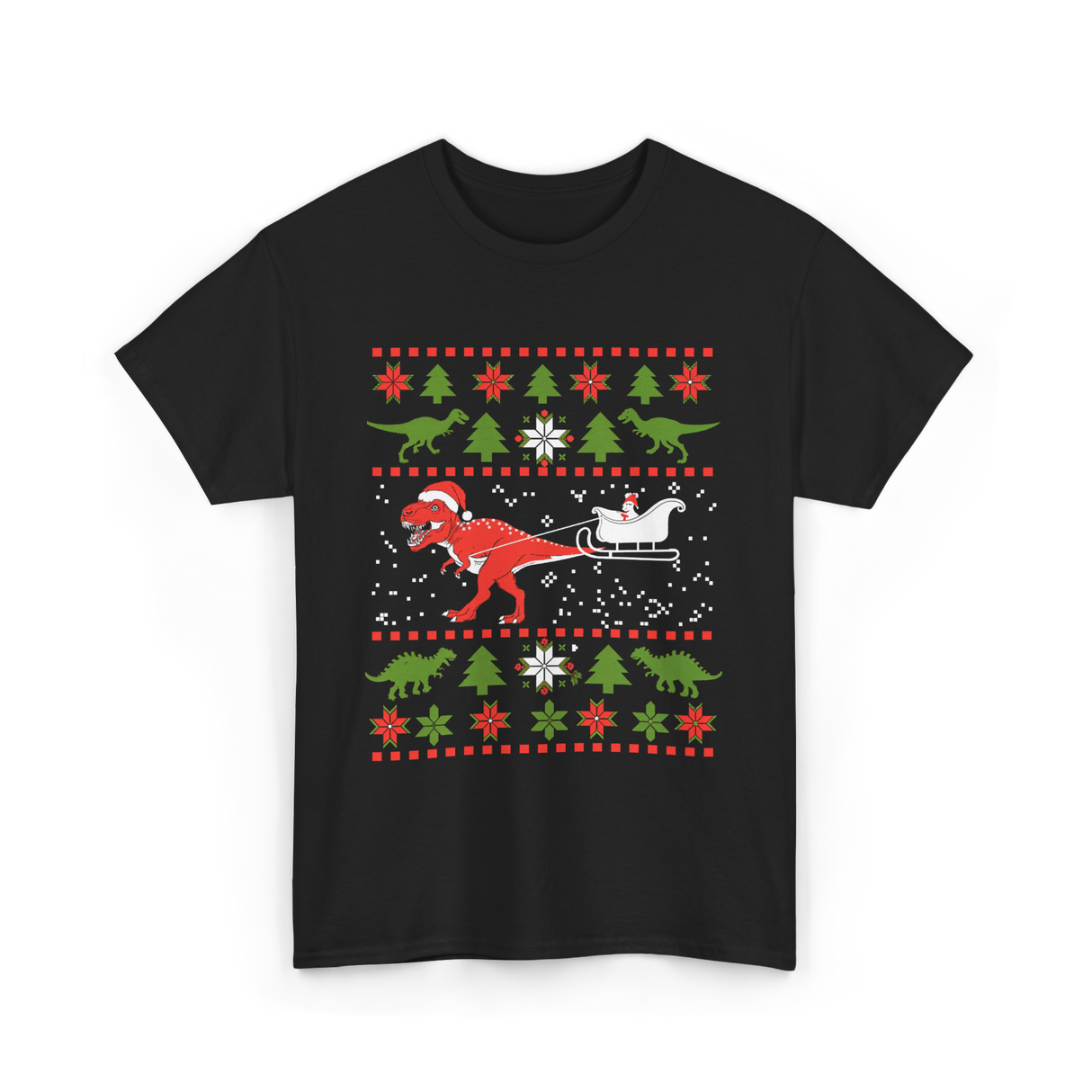 Dinosaur Christmas Sweater Dino T-Shirt - Black