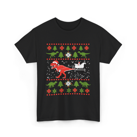 Dinosaur Christmas Sweater Dino T-Shirt - Black