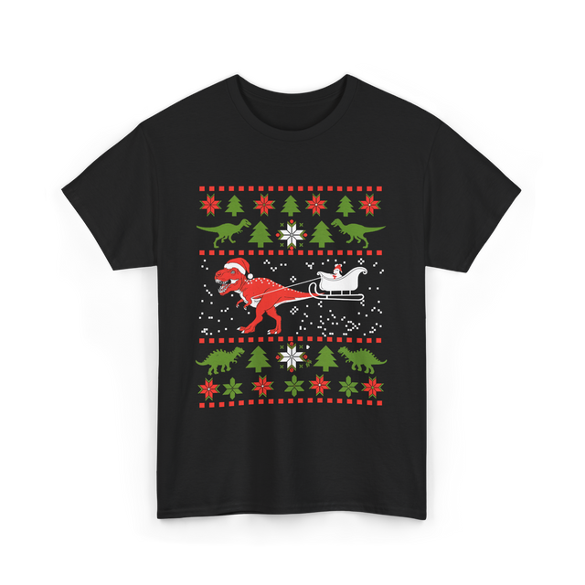 Dinosaur Christmas Sweater Dino T-Shirt - Black