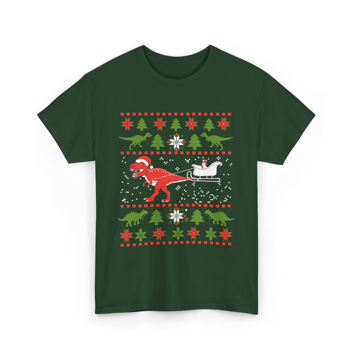 Dinosaur Christmas Sweater Dino T-Shirt - Forest Green