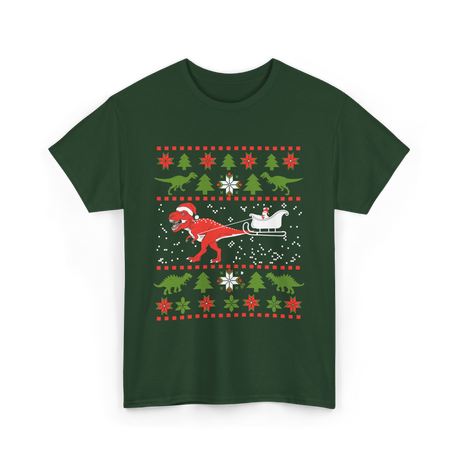 Dinosaur Christmas Sweater Dino T-Shirt - Forest Green