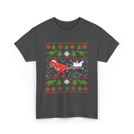 Dinosaur Christmas Sweater Dino T-Shirt - Dark Heather