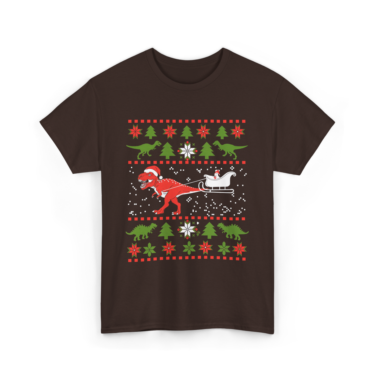 Dinosaur Christmas Sweater Dino T-Shirt - Dark Chocolate