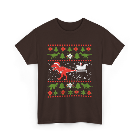 Dinosaur Christmas Sweater Dino T-Shirt - Dark Chocolate