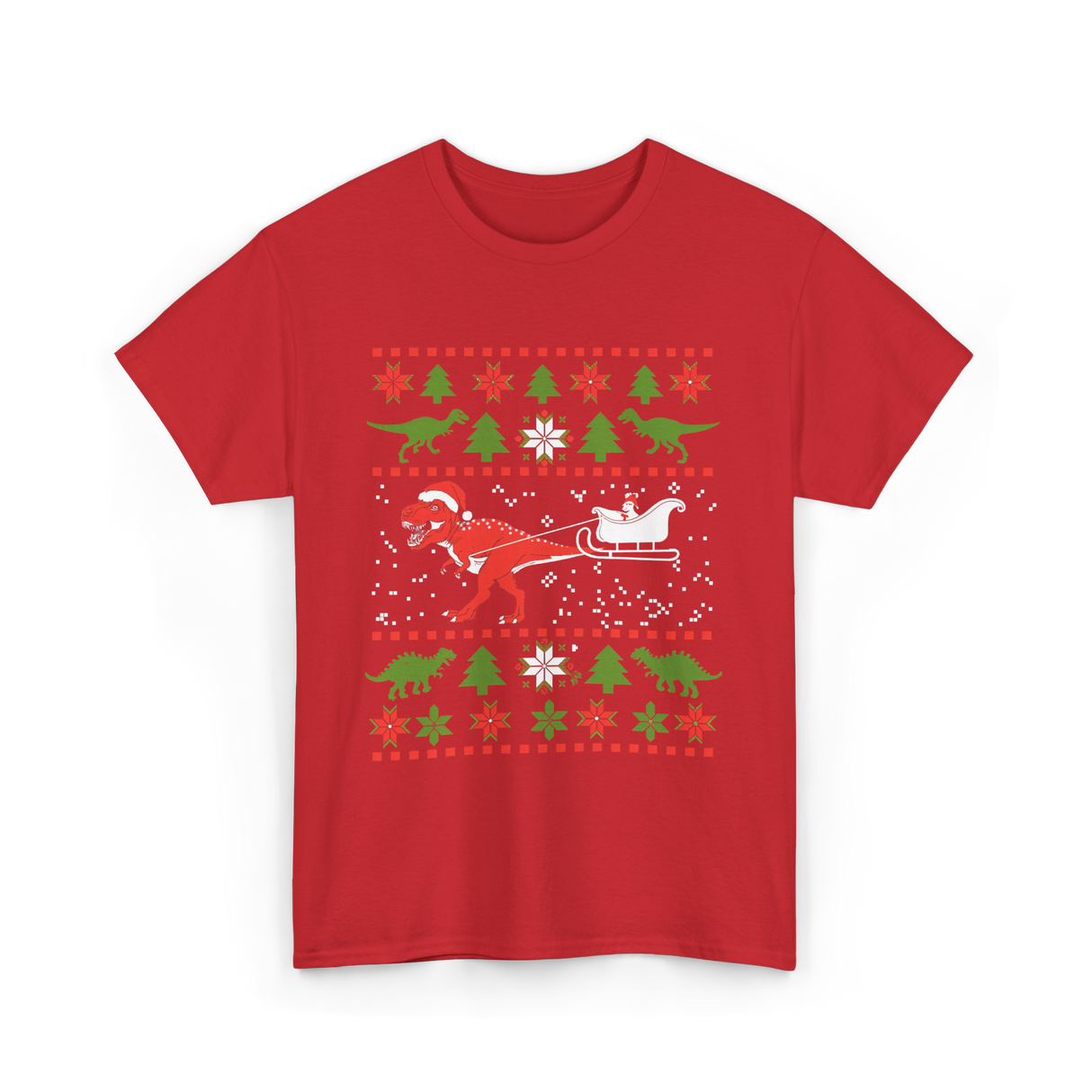 Dinosaur Christmas Sweater Dino T-Shirt - Red