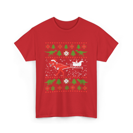 Dinosaur Christmas Sweater Dino T-Shirt - Red