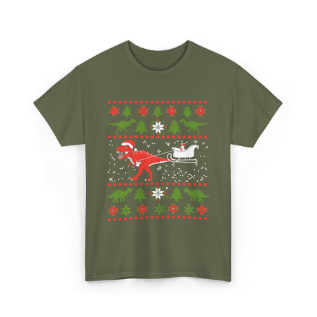 Dinosaur Christmas Sweater Dino T-Shirt - Military Green