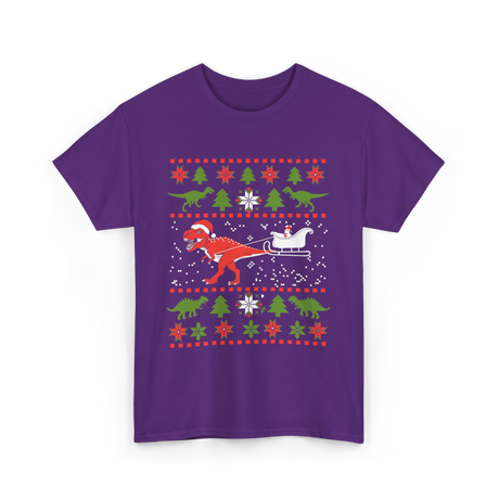 Dinosaur Christmas Sweater Dino T-Shirt - Purple