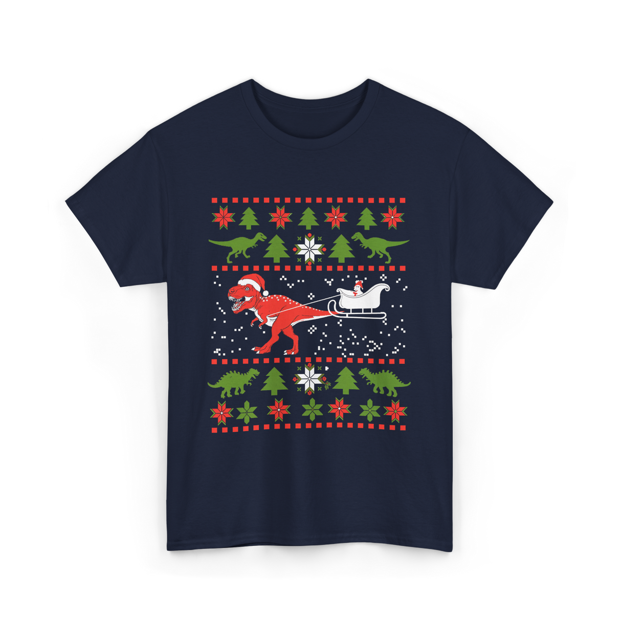 Dinosaur Christmas Sweater Dino T-Shirt - Navy