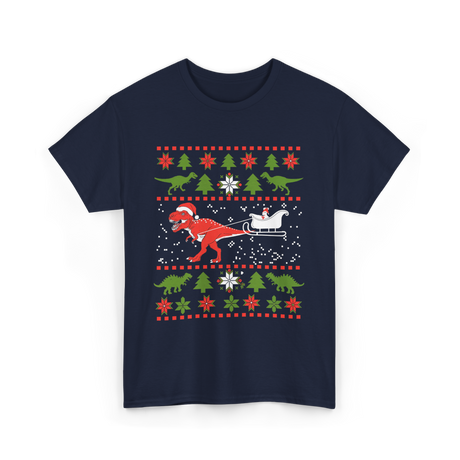 Dinosaur Christmas Sweater Dino T-Shirt - Navy