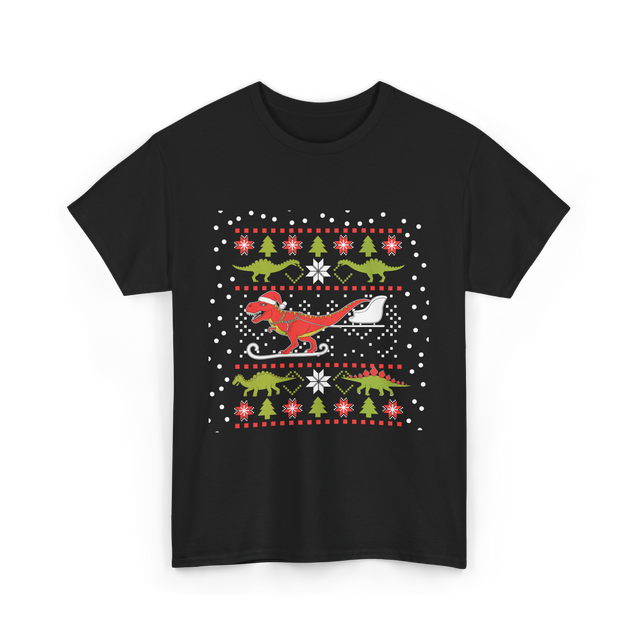 Dinosaur Christmas Sweater Holiday T-Shirt - Black