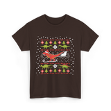 Dinosaur Christmas Sweater Holiday T-Shirt - Dark Chocolate