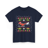 Dinosaur Christmas Sweater Holiday T-Shirt - Navy