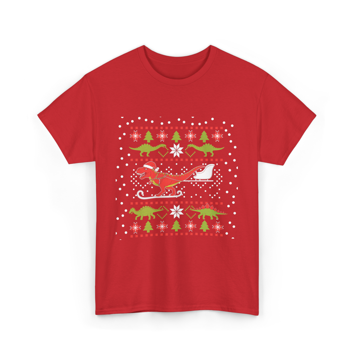 Dinosaur Christmas Sweater Holiday T-Shirt - Red