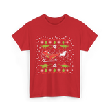 Dinosaur Christmas Sweater Holiday T-Shirt - Red