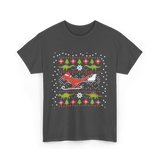 Dinosaur Christmas Sweater Holiday T-Shirt - Dark Heather