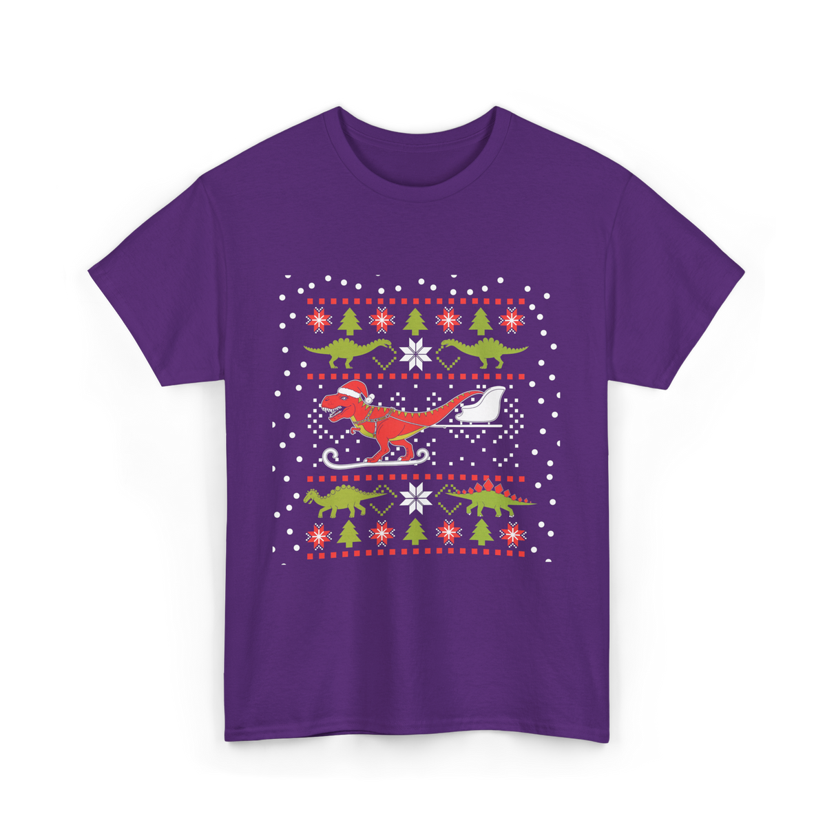 Dinosaur Christmas Sweater Holiday T-Shirt - Purple