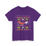 Dinosaur Christmas Sweater Holiday T-Shirt - Purple