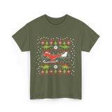 Dinosaur Christmas Sweater Holiday T-Shirt - Military Green