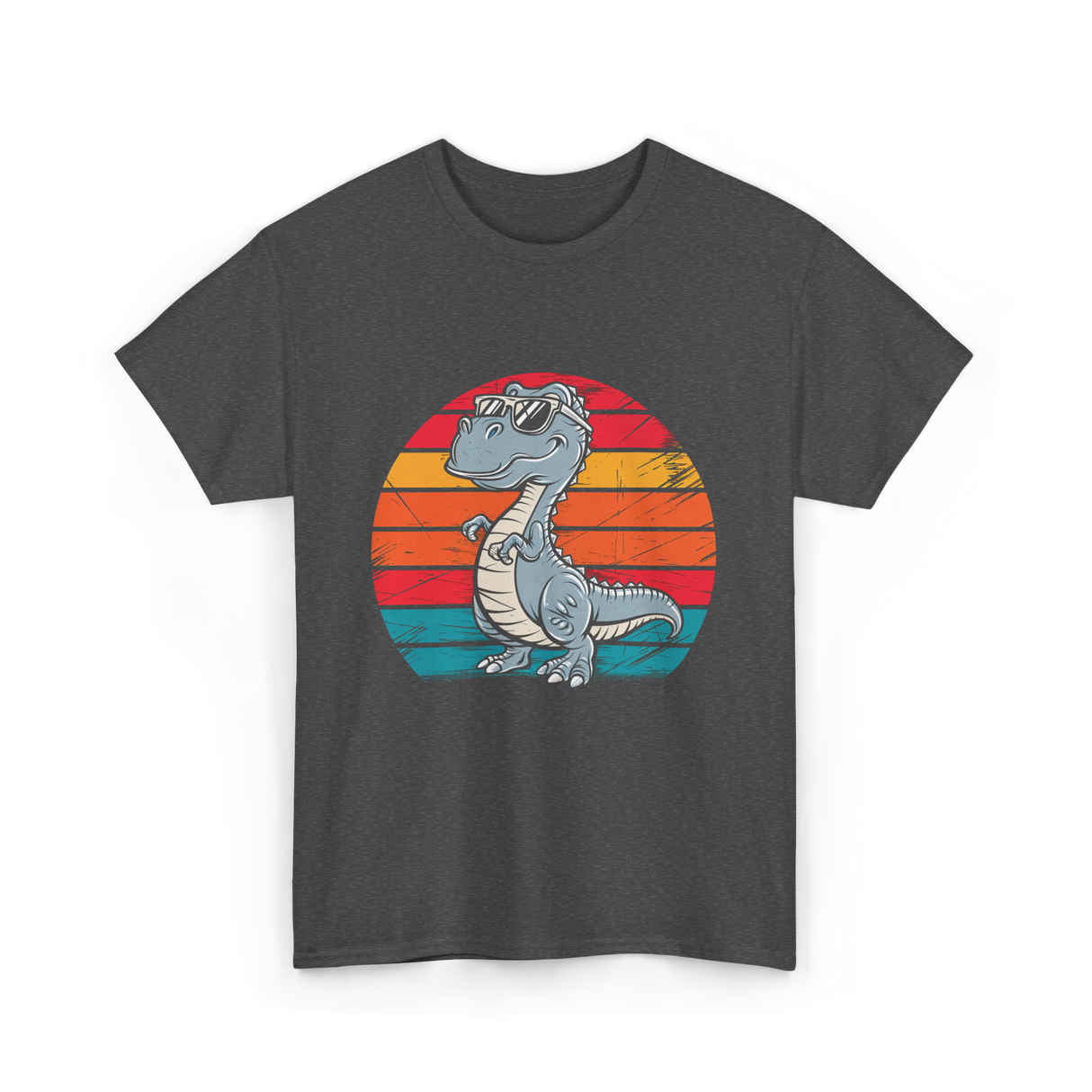 Dinosaur Retro T-Rex Dinosaur T-Shirt - Dark Heather