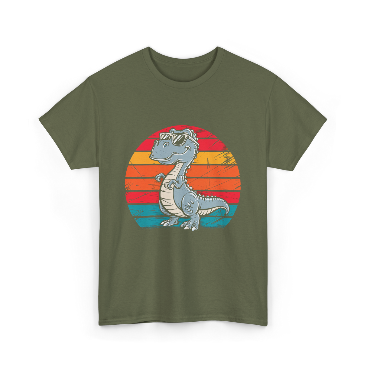 Dinosaur Retro T-Rex Dinosaur T-Shirt - Military Green