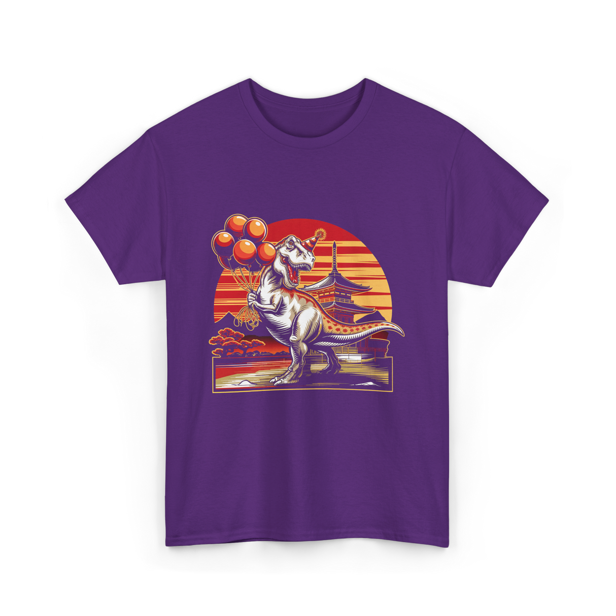 Dinosaur with Balloons Dinosaur T-Shirt - Purple