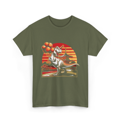 Dinosaur with Balloons Dinosaur T-Shirt - Military Green