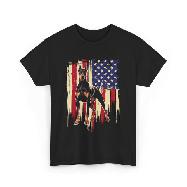 Doberman Pinscher American Flag Dog T-Shirt - Black