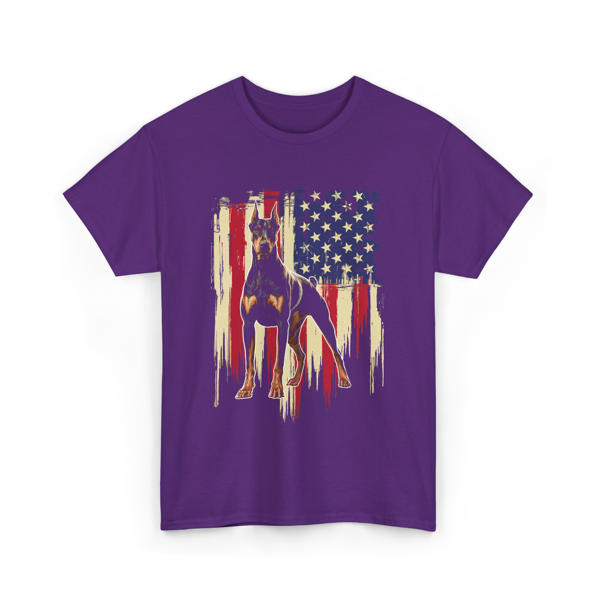 Doberman Pinscher American Flag Dog T-Shirt - Purple