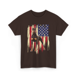 Doberman Pinscher American Flag Dog T-Shirt - Dark Chocolate