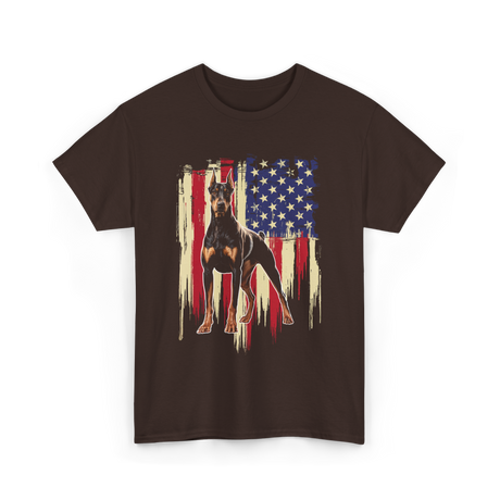 Doberman Pinscher American Flag Dog T-Shirt - Dark Chocolate