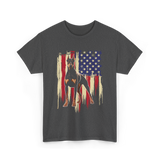 Doberman Pinscher American Flag Dog T-Shirt - Dark Heather