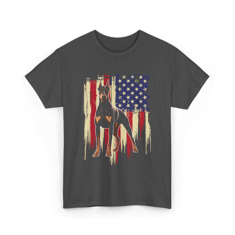 Doberman Pinscher American Flag Dog T-Shirt - Dark Heather