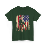 Doberman Pinscher American Flag Dog T-Shirt - Forest Green