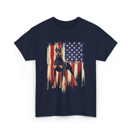 Doberman Pinscher American Flag Dog T-Shirt - Navy