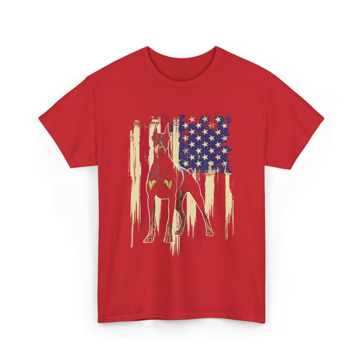 Doberman Pinscher American Flag Dog T-Shirt - Red