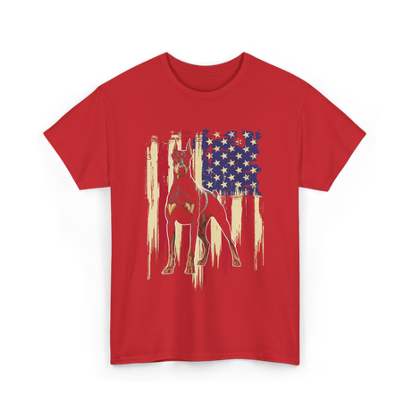 Doberman Pinscher American Flag Dog T-Shirt - Red