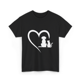 Dog and Cat Heart Animal T-Shirt - Black