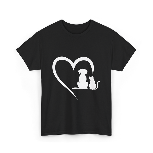 Dog and Cat Heart Animal T-Shirt - Black