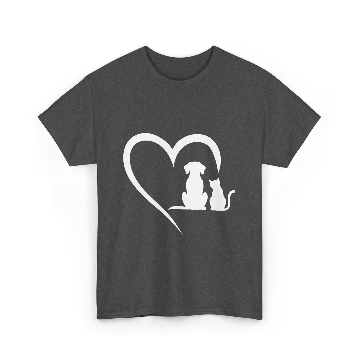 Dog and Cat Heart Animal T-Shirt - Dark Heather