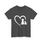 Dog and Cat Heart Animal T-Shirt - Dark Heather