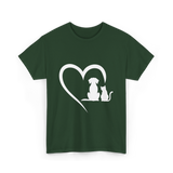 Dog and Cat Heart Animal T-Shirt - Forest Green