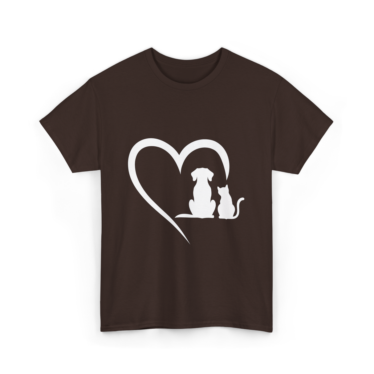 Dog and Cat Heart Animal T-Shirt - Dark Chocolate