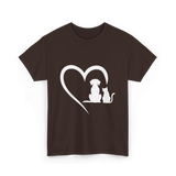 Dog and Cat Heart Animal T-Shirt - Dark Chocolate