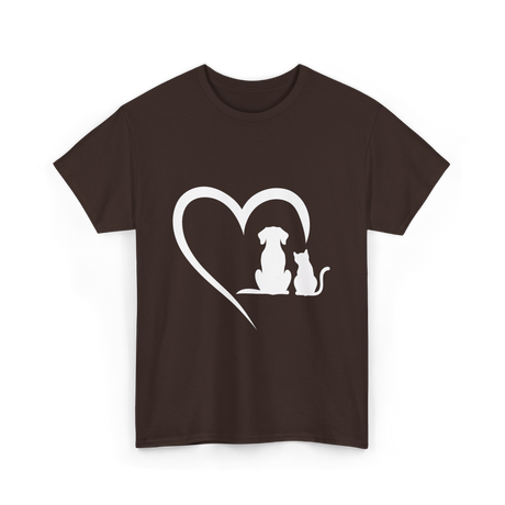 Dog and Cat Heart Animal T-Shirt - Dark Chocolate