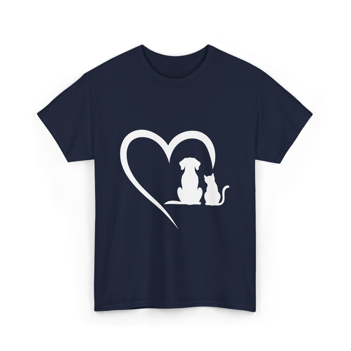 Dog and Cat Heart Animal T-Shirt - Navy