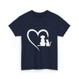 Dog and Cat Heart Animal T-Shirt - Navy